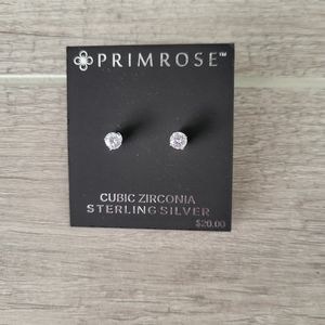 Primrose Round Cubic Zirconia Sterling Silver‎ Pierced Earrings New